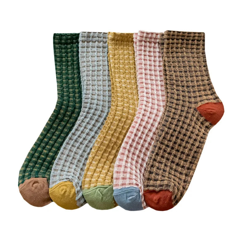 Waffle Pattern Crew Socks