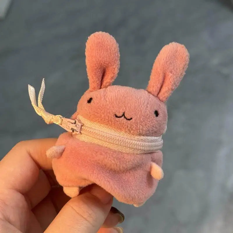Plush Zipper Animal Clip-On Keychain Bag Charm