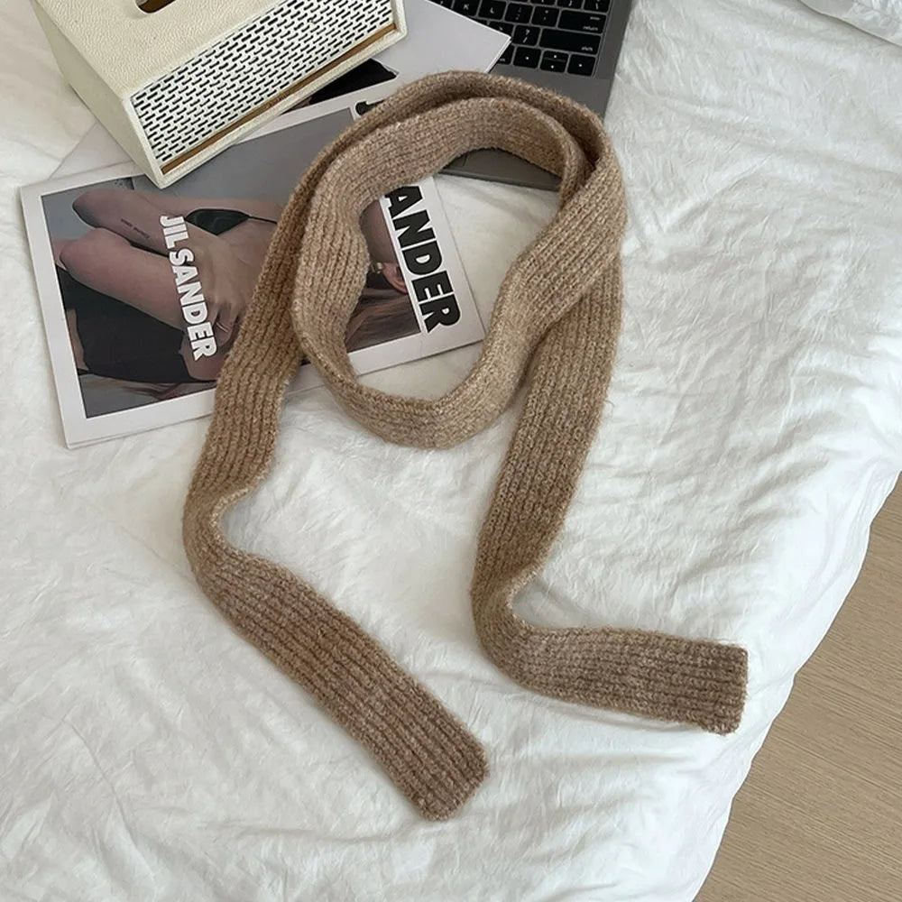 Imitation Wool Women's Long Scarf Knitted Narrow Design Y2K Girl Scarf Decorative Neckerchief Skinny Scarf Streetwear - Ice Cream Cake
