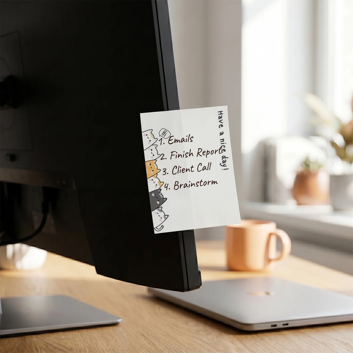 2pcs Cute Cat Sticky Notes, Kawaii Animal Self Stick Memo Pads, 100 Sheets Total, “Have a Nice Day” Positive Quote Notepad - Ice Cream Cake