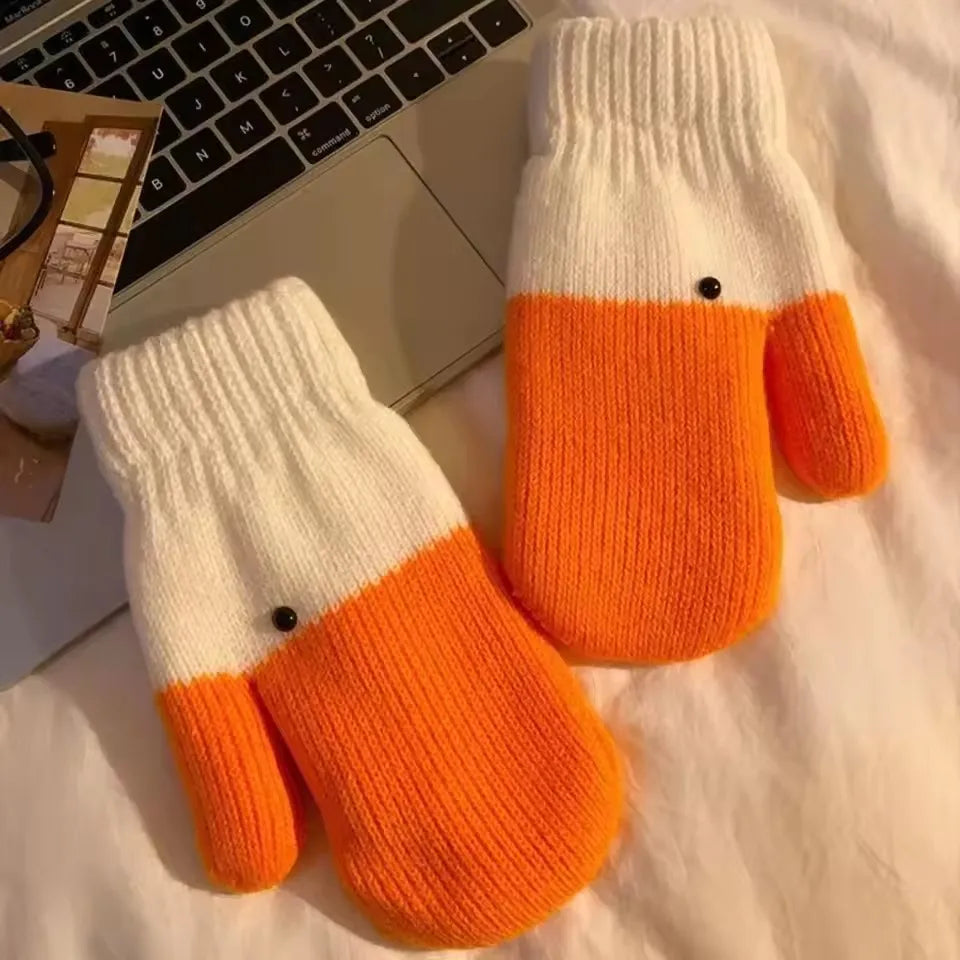 Funny Knitted Goose Wool Gloves for Autumn and Winter, Cute with Thick Velvet for Cold Protection and Warmth Double Layer Gloves - Ice Cream Cake