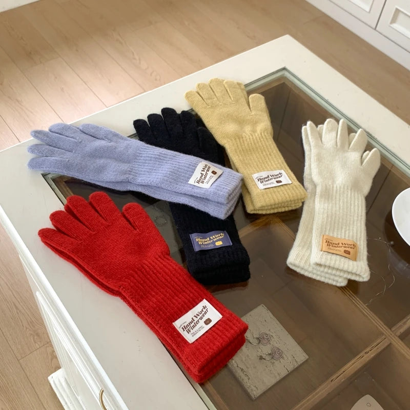 New Fashion Solid Color Touch Screen Knitted Gloves Women Winter Gloves Warm Gloves Solid Work Gloves Mittens For Women - Ice Cream Cake
