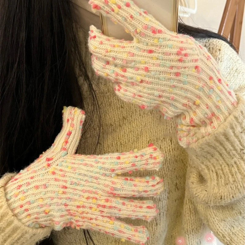 Rainbow Confetti Speckle Knit Gloves