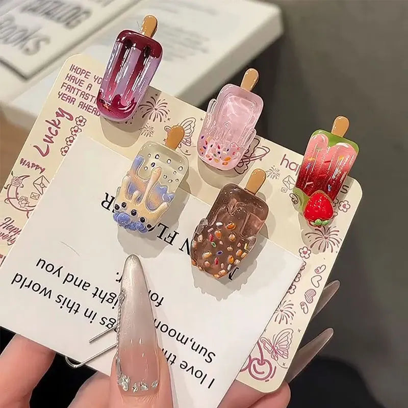 10 Cute Mini Ice Cream Hair Clips, Creative and Quirky Ice Cream Hair Clips for Bangs, Cartoon Ins-Style High-Value Hairpins - Ice Cream Cake