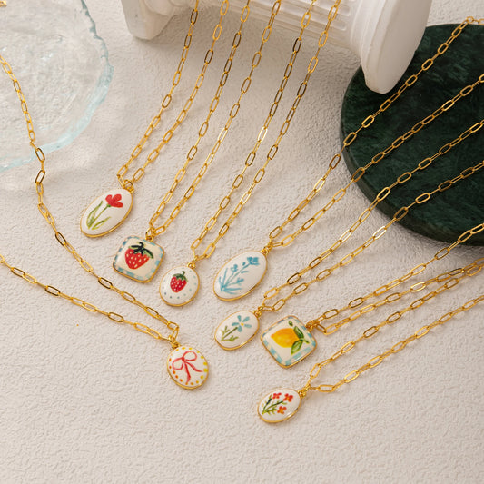 Painted Plants Charm Necklace
