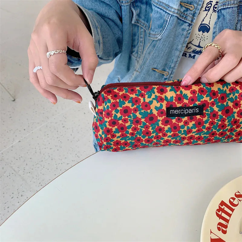 Corduroy Floral Travel Cosmetic Lipstick Purse Storage Bag Kawaii Women Makeup Handbags Organizer Wallet Pouch Pencil Case Bags - Ice Cream Cake