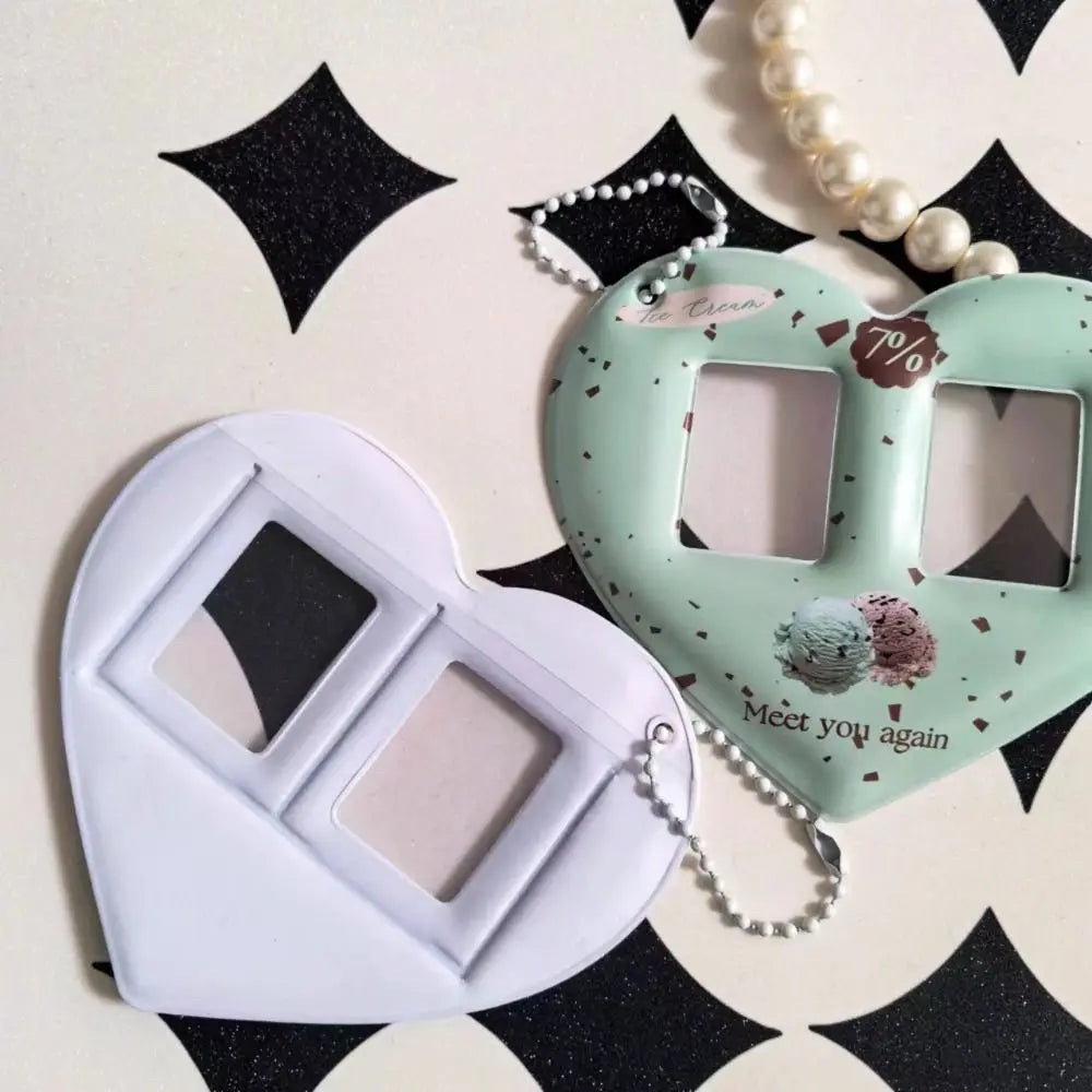 Creative Love Heart Photocard Holder 1 inch with Keychain Idol Photo Protective Cover Cute Colorful Card Holder for Girls - Ice Cream Cake