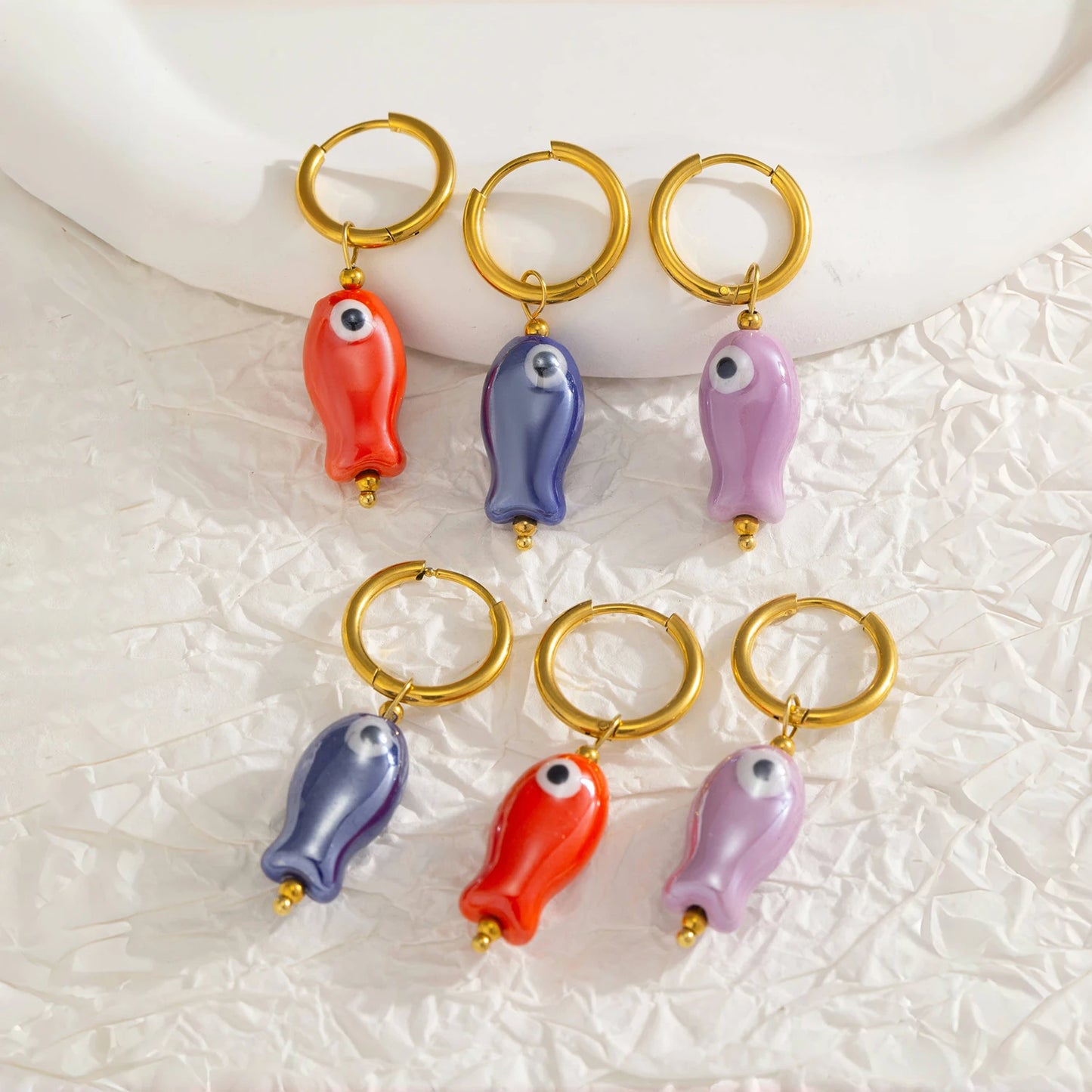 Stainless Steel Ceramic Fish Earrings for Women, Summer Dopamine Jewelry with Vibrant Colorful Pendant Hypoallergenic Gift - Ice Cream Cake