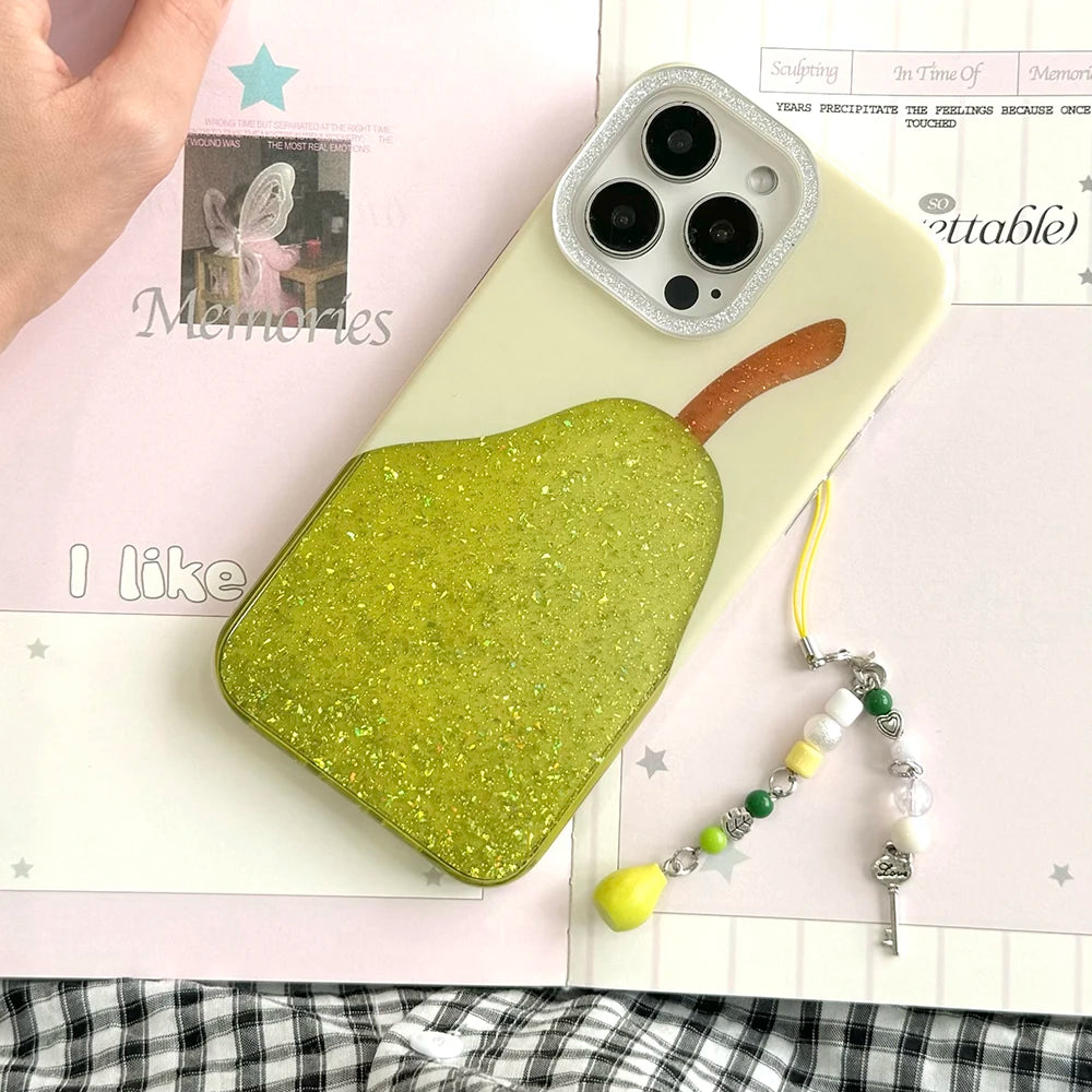 Fashion Cute Pear Glitter Bling Phone Case for iPhone 15 16 14 13 17 Pro Max Diamond Clear Luxury Transparent Cover Women Girl - Ice Cream Cake