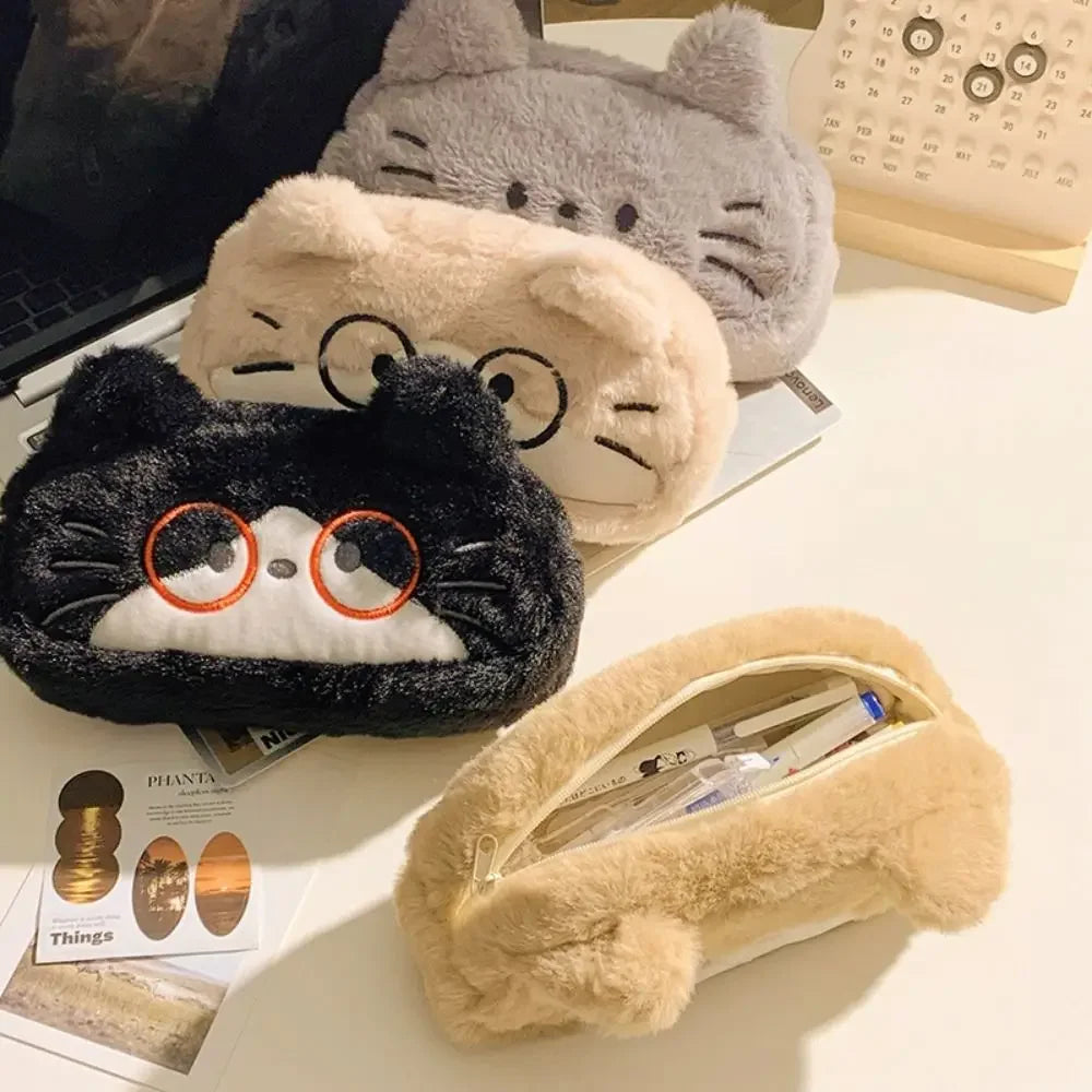Kids Gift Funny Cat Cartoon Pencil Case Cute Kawaii Stationery Storage Bag Fluffy Large Capacity Cat Stationer Bag Student Use - Ice Cream Cake
