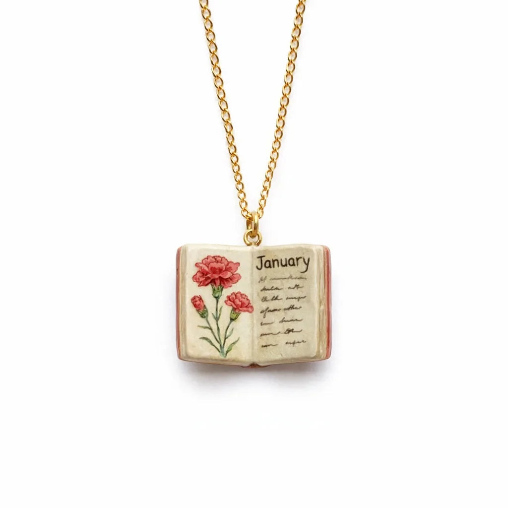 Birthday Month Flower Book Charm Necklace - Ice Cream Cake