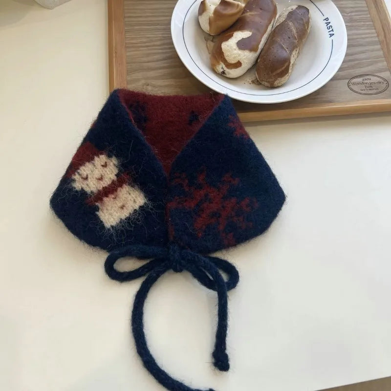 Intarsia Knit Snowman Bonnet Earmuff Scarf