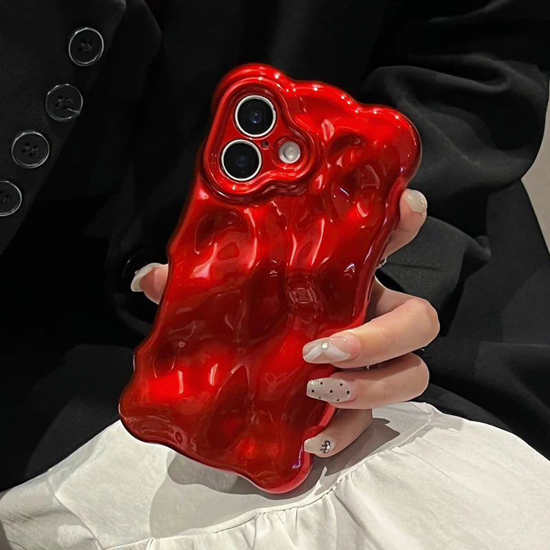 Fashion Red Wave Water Ripple TPU Phone Case For iPhone Air 11 12 13 14 16 17 Pro Max 15 Plus Anti-Fall Silicone Back Cover - Ice Cream Cake