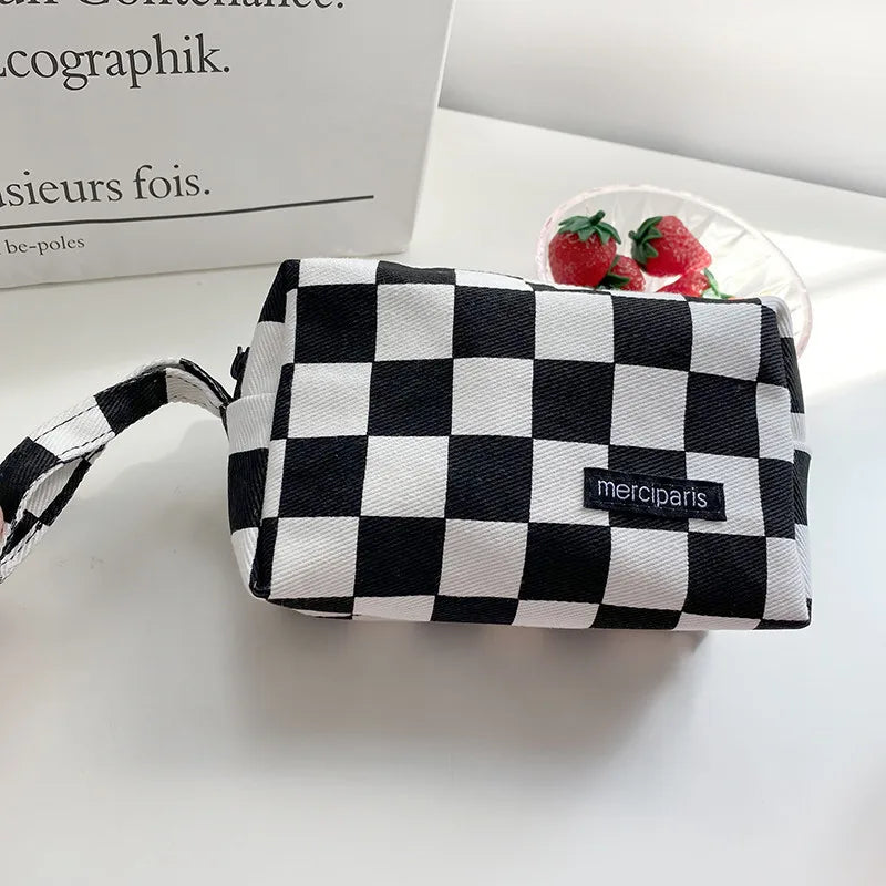 Korean Fashion Plaid Travel Makeup Kits Cosmetic Storage Bag Women Handbags Wallet Organizer Cute School Pencil Cases Pouch Bags - Ice Cream Cake