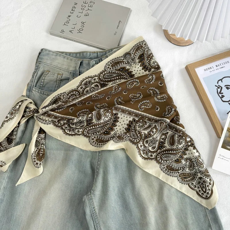 Korean-Style Multi-Functional Triangular Binder Silk Scarf High-Grade Bandage Dress Fart Curtain Tie Stoles Shawls Small Scarf - Ice Cream Cake