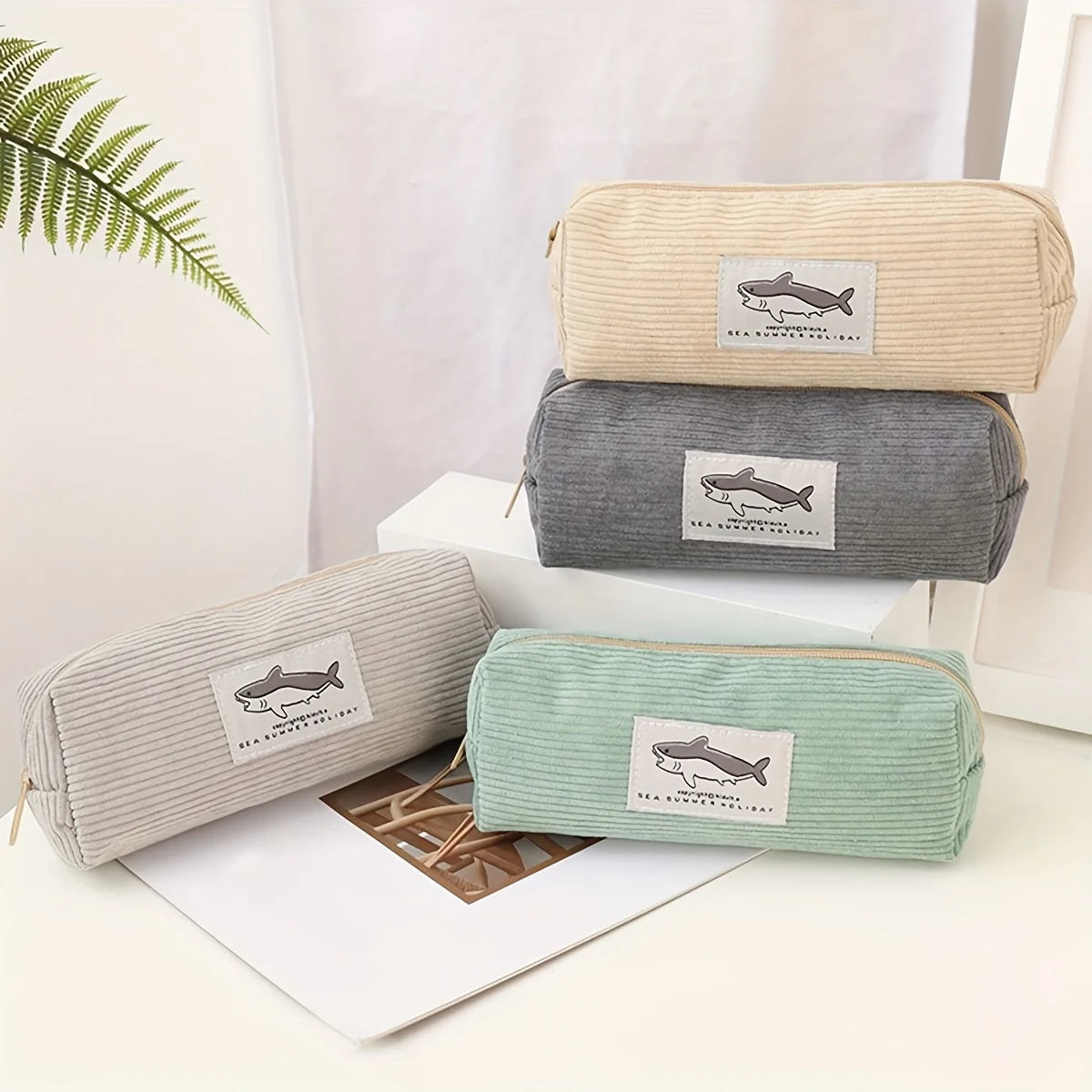 Cartoon Shark Large Capacity Pencil Case Stationery Storage Bag Office Supplies Cosmetic Brush Organizer Student Pen Pouch - Ice Cream Cake