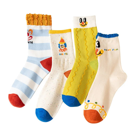 Funny Cute Cartoon Clown Casual Sports Women's Mid-tube Socks Cartoon Circus Long Cotton Socks Personality Brand Socks - Ice Cream Cake