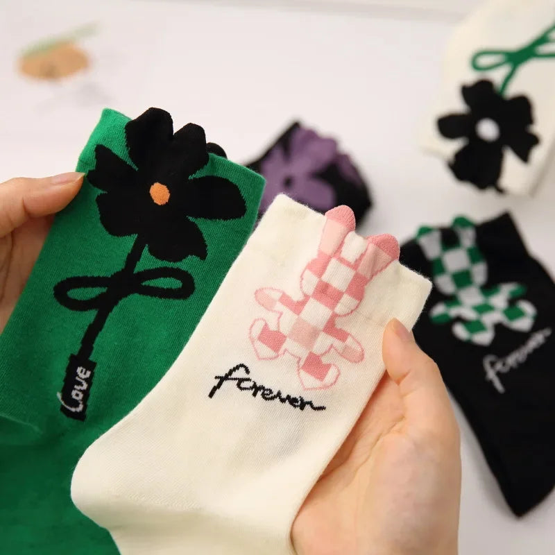 Women Socks Japanese Korean Style Cartoon Flower Rabbit Harajuku Cute Kawaii Mid Tube Breathable Casual Short Cotton Socks - Ice Cream Cake