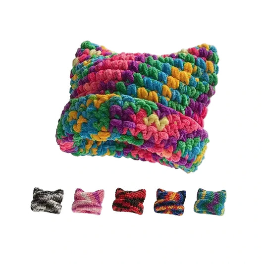 Chunky Multicolour Knit Cat Ear Beanie