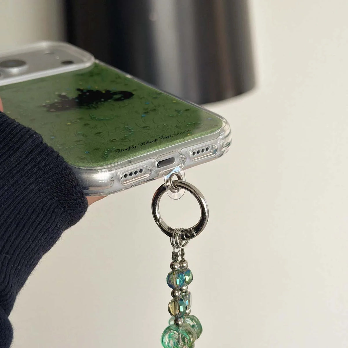 Grassy Glitter Black Cat iPhone Case
