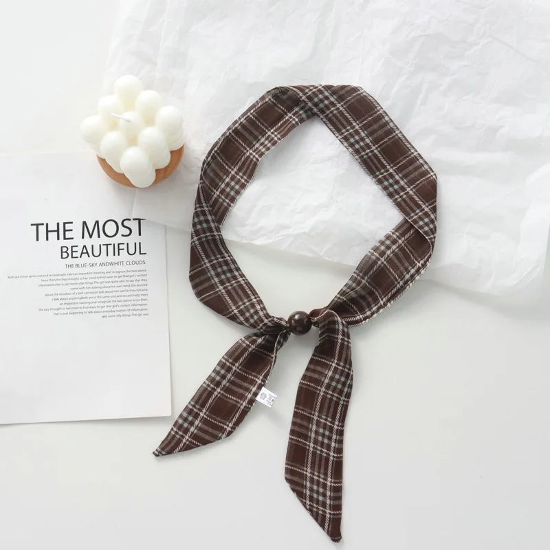 Retro Maillard Brown Floral Scarf Fashionable Old Money Style Light Luxury High-Grade Temperament Small Square Towel Lazy Scarf - Ice Cream Cake