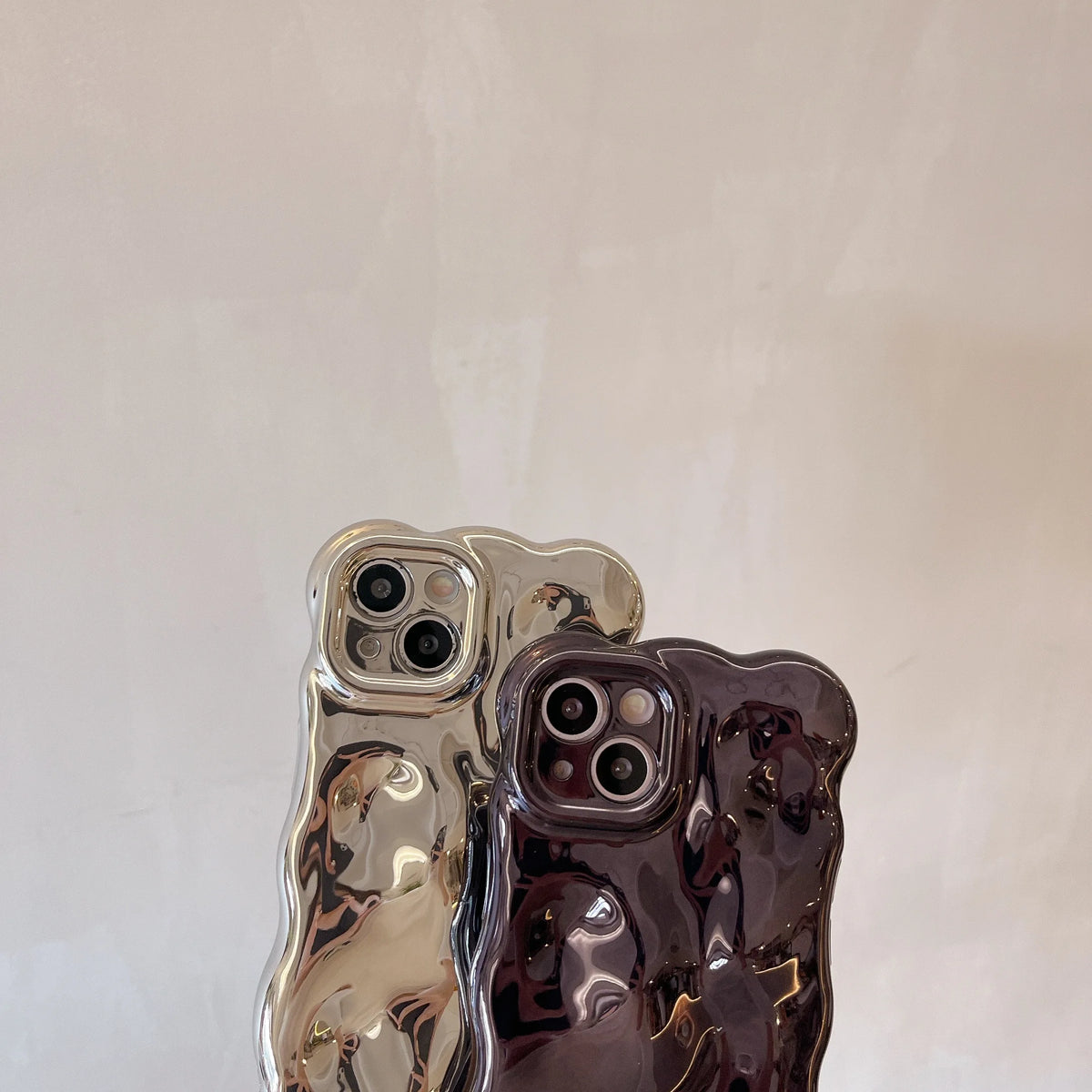 Luxury Wavy 3D Meteorite Texture Plating Silver Case for iPhone 11 12 13 14 15 Pro Max Anti-Fall Full Protection Glossy Cover - Ice Cream Cake