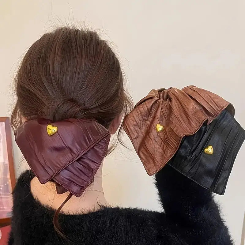 Leather Effect Heart Charm Scrunchie