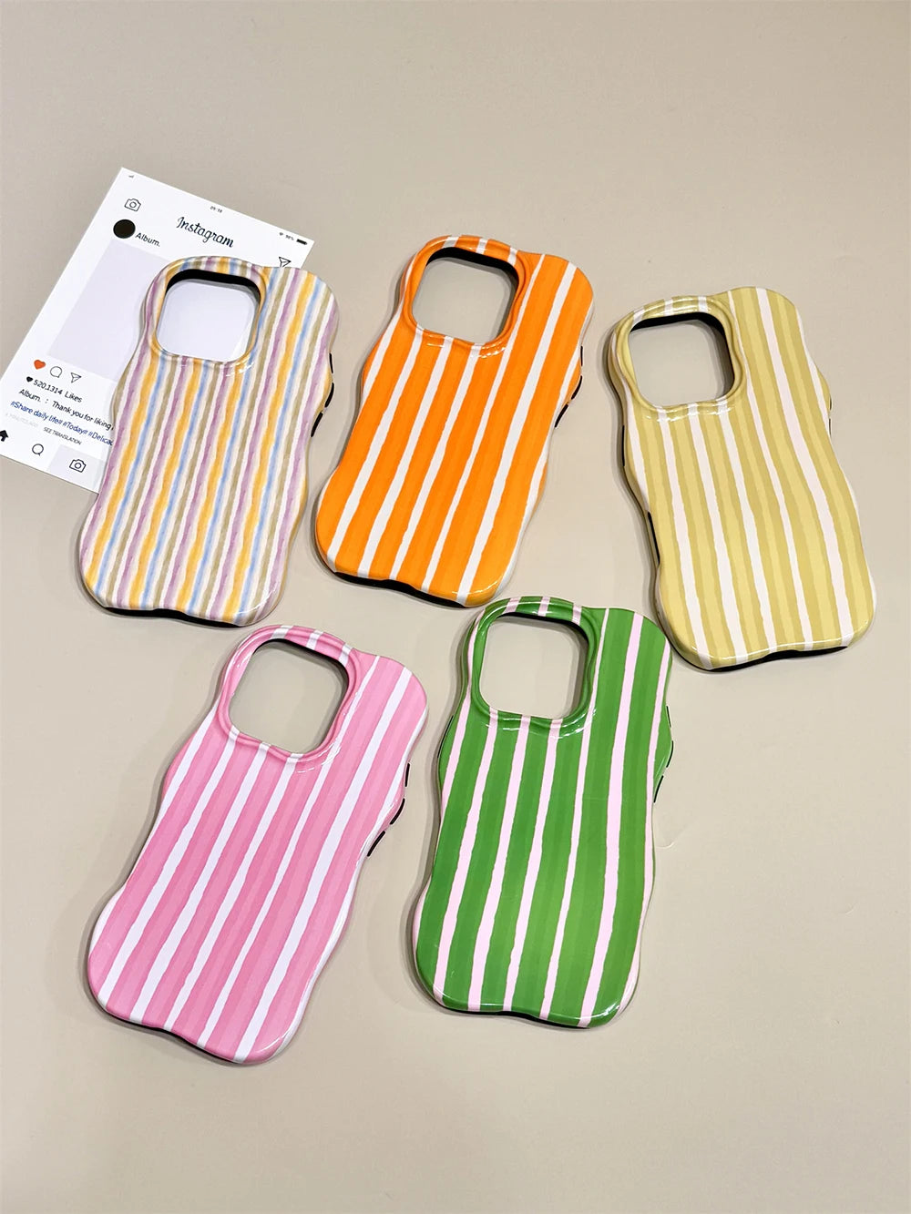 Luxury 2 in 1 Glossy Double Color Wave Stripes Case for IPhone 13 14 15 16 17 Pro Max 17Air Hit Color Collision Shockproof Cover - Ice Cream Cake