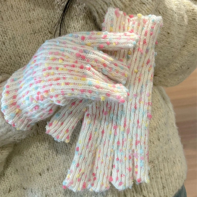 Rainbow Confetti Speckle Knit Gloves