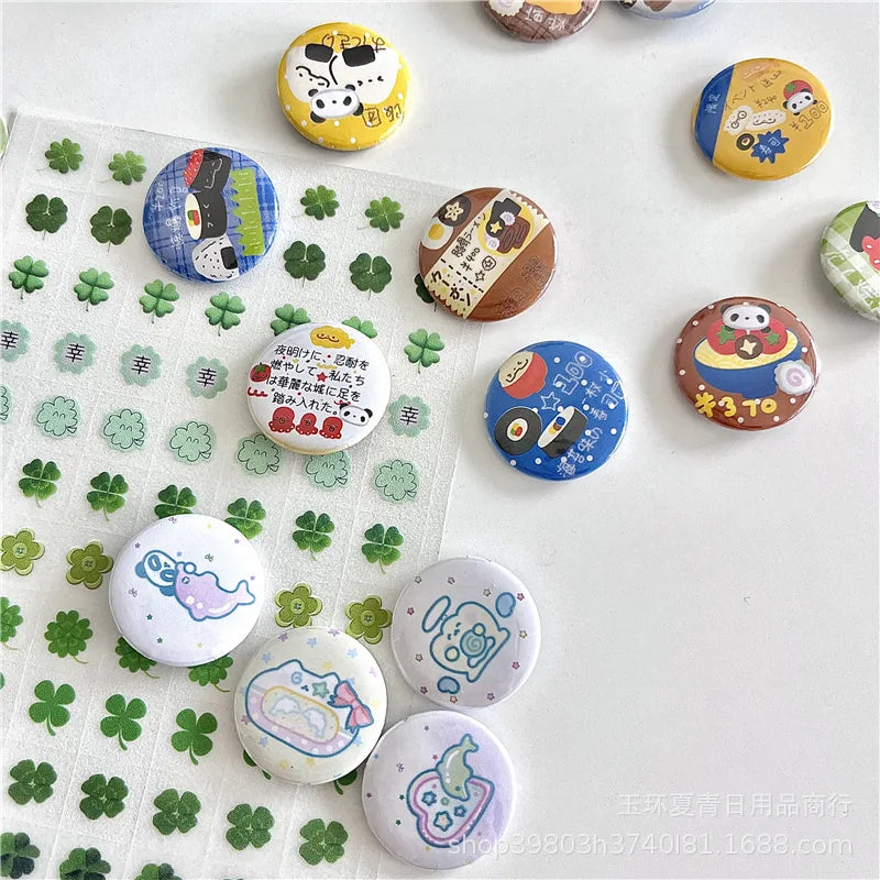 14Pcs Kawaii Japanese Retro Cartoon Badge 25mm Cute Mini Button Pin Badges for Backpack Makeup Pouch Pencil Case DIY Decoration - Ice Cream Cake