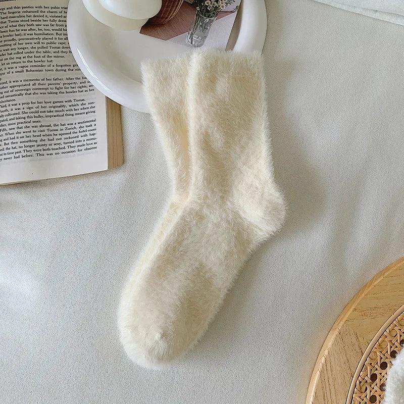 Female Mink Fur Snow-ground Knee Socks, Winter and Autumn Thickened and Warmened Padded Socks, Floor Sleeping Socks - Ice Cream Cake
