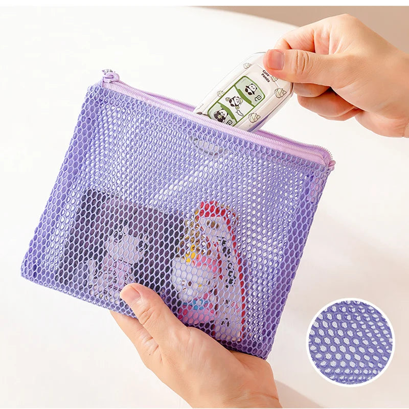 Double Zipper Mesh Storage Bag Ultra Light Wear-proof Visible Colored Double Layered Makeup Pouch Durable With Handle Coin Bag - Ice Cream Cake