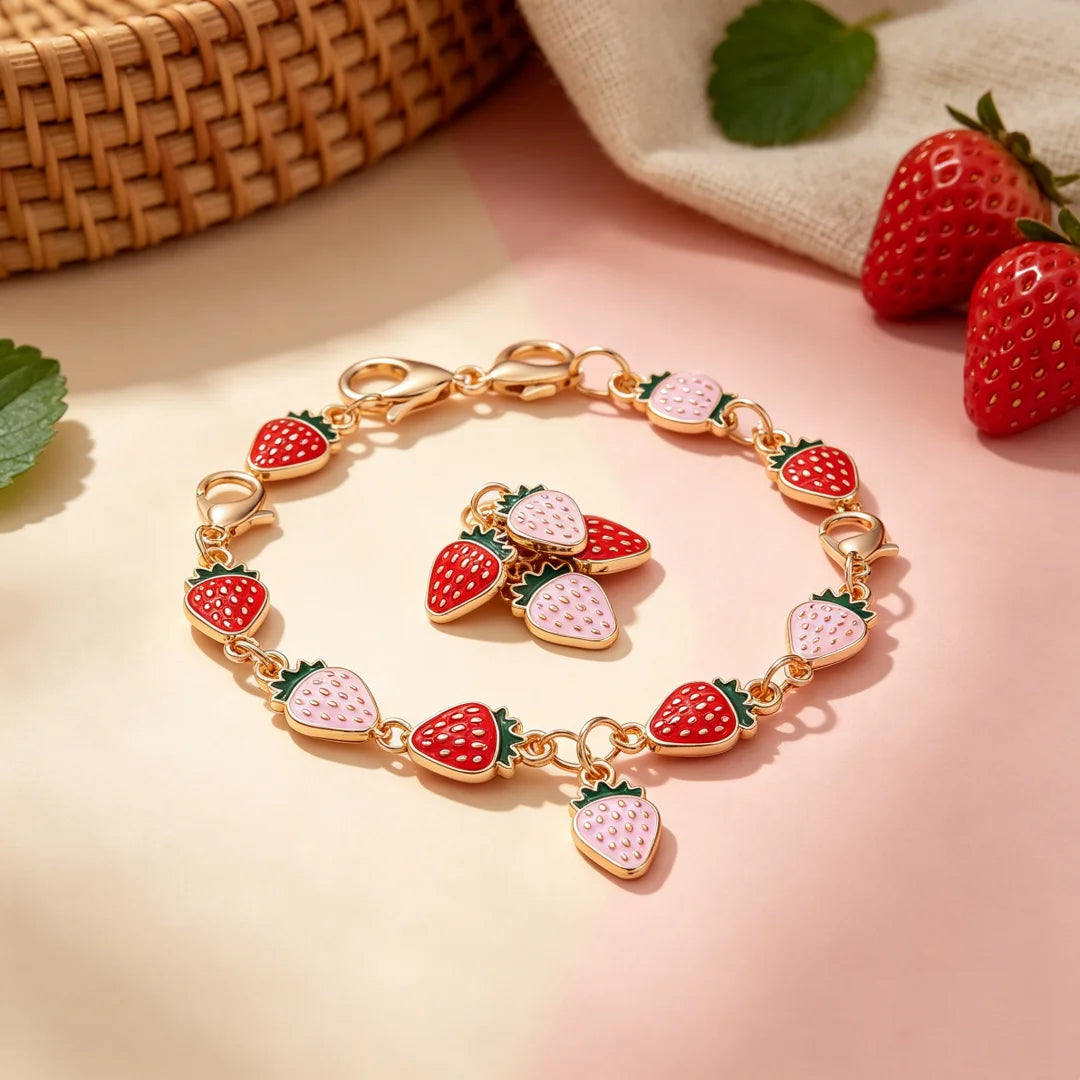 12PCS Golden Alloy Enamel Strawberry Charms - 3.3cm Random Mixed Color DIY Jewelry Accessories for Keychains, Bags & Pendants - Ice Cream Cake