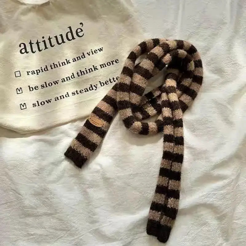 Multicolour Stripey Knit Skinny Scarf