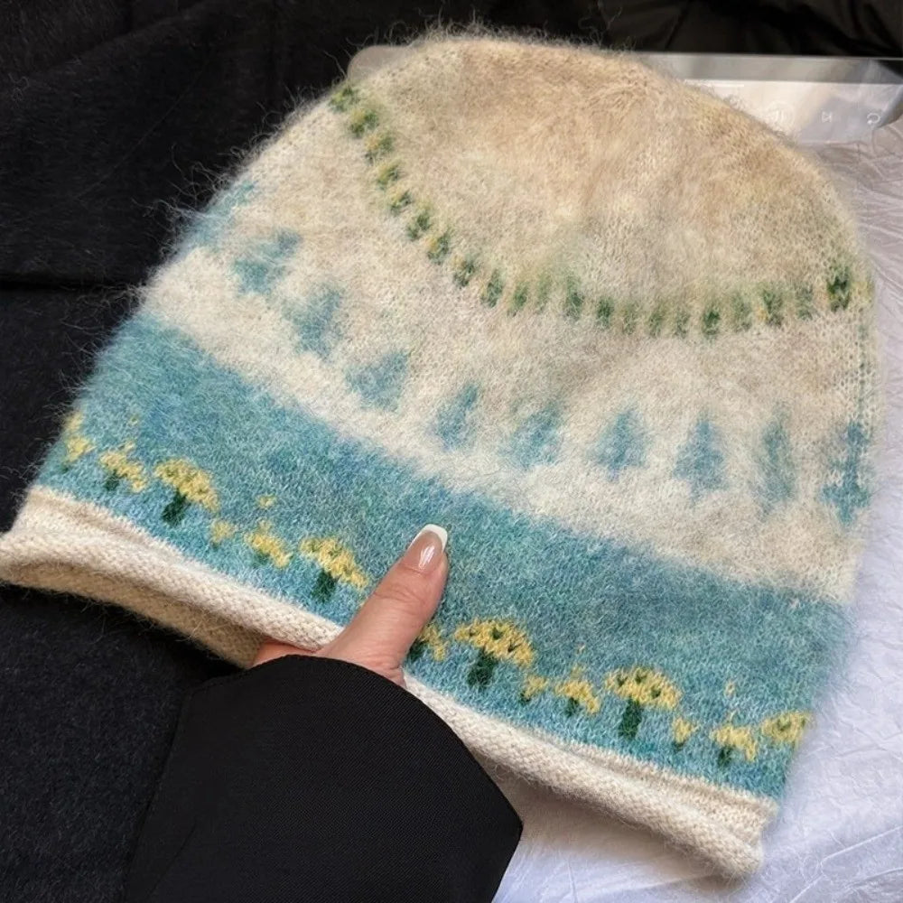 Mushroom Stroll Fair Isle Knit Beanie Hat