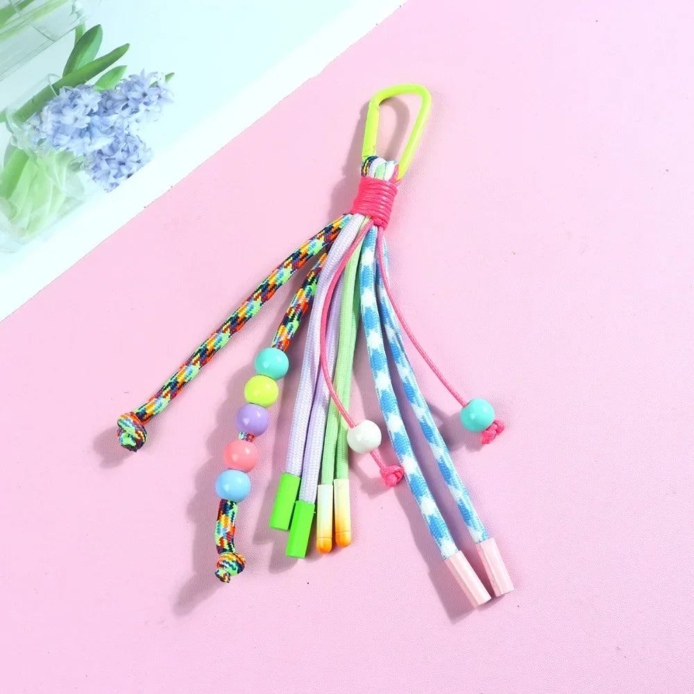 Y2K Braided Rope Keychain Handmade Creative Acrylic Striped Webbing Keychain Colorful Long Tassel Bag Charms Bag Accessories - Ice Cream Cake