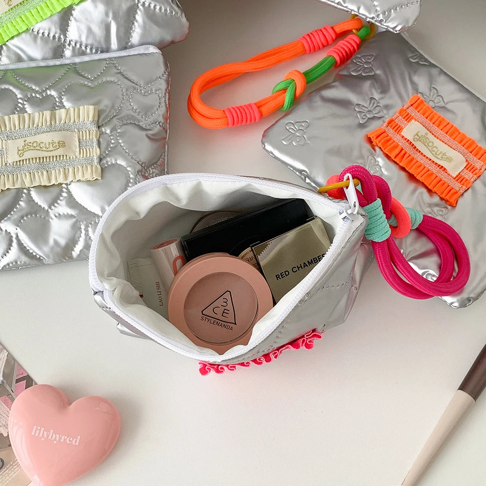 Korean Fashion Square Silver Love Makeup Bag Handbag Trendy Girls Lipstick Storage Bag Gifts Student Stationery Pencil Case New - Ice Cream Cake
