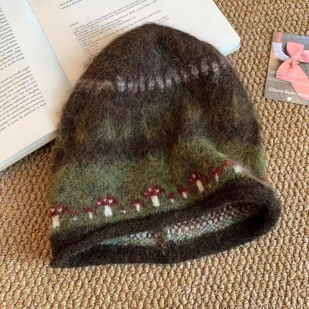 Mushroom Stroll Fair Isle Knit Beanie Hat