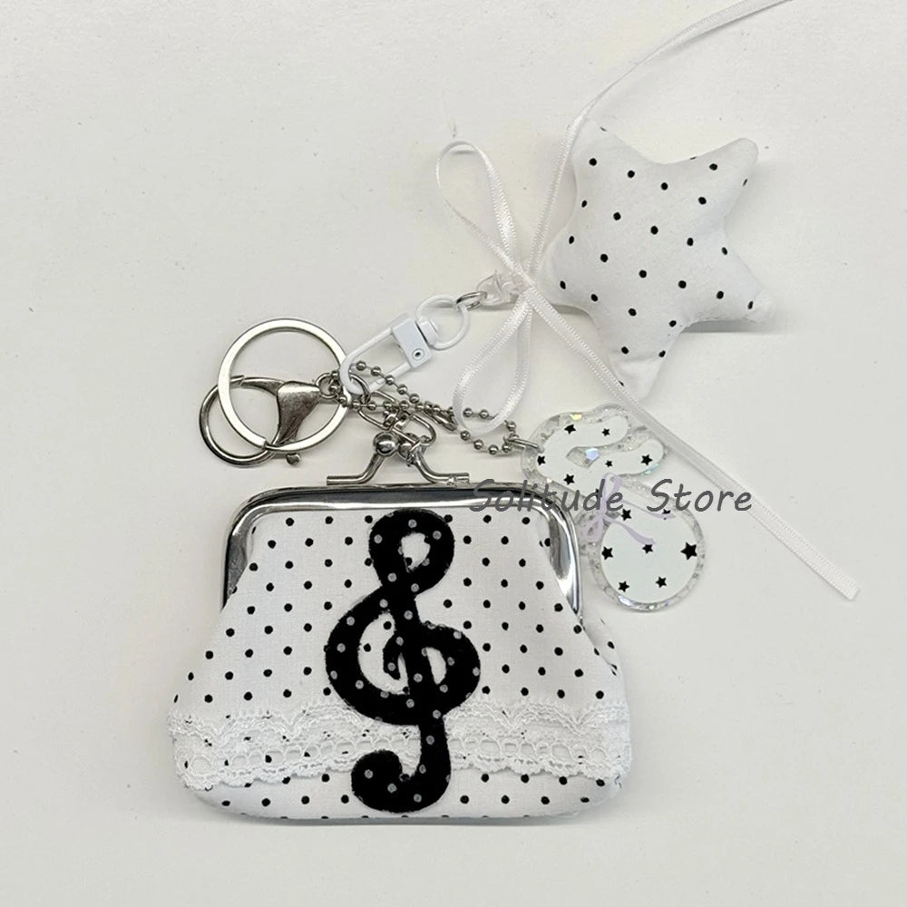 Cute Y2k Coin Purses Lady Small Wallet Wave Dot Handmade Lace Showa Rose Vintage Bag Hanging Pendant Earphone Bag Wallet - Ice Cream Cake