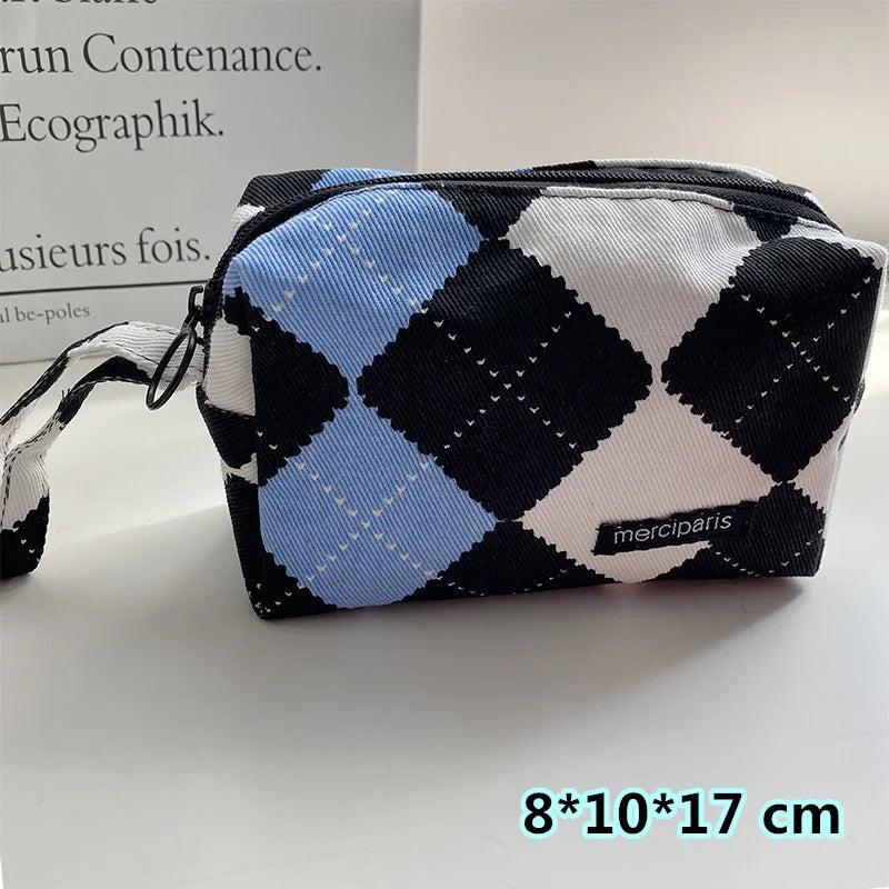 Korean Fashion Plaid Travel Makeup Kits Cosmetic Storage Bag Women Handbags Wallet Organizer Cute School Pencil Cases Pouch Bags - Ice Cream Cake