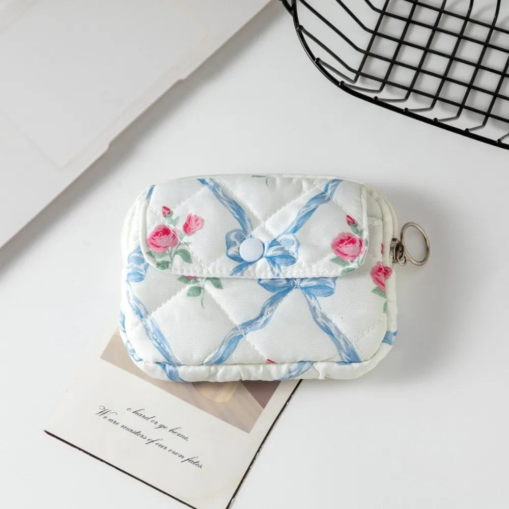 Quilted Pattern Zipper Pouch Keychain