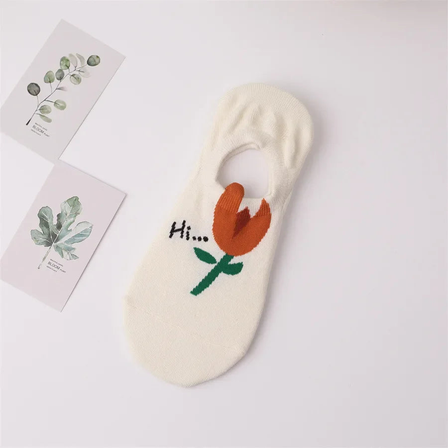 Women Socks Japanese Korean Style Cartoon Flower Rabbit Harajuku Cute Kawaii Mid Tube Breathable Casual Short Cotton Socks - Ice Cream Cake