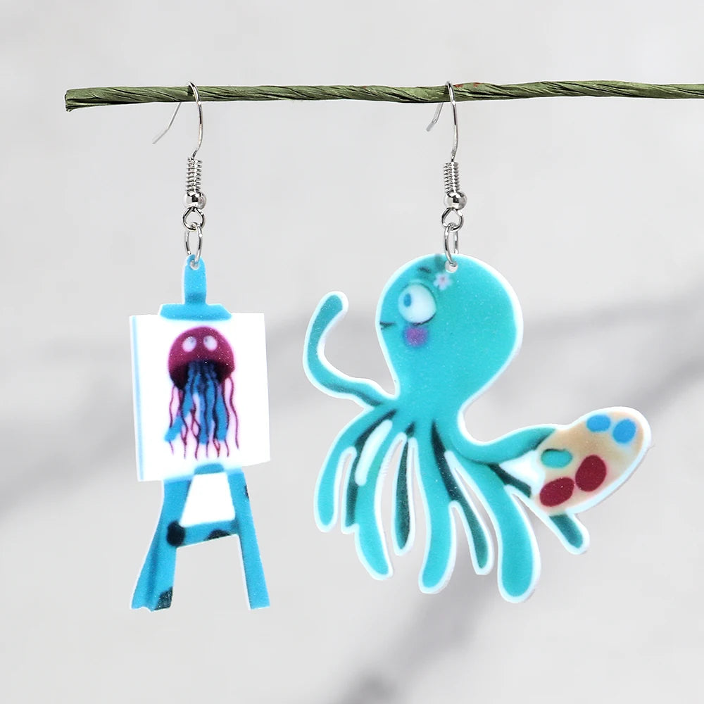 Cute Acrylic Cartoon Animals Dangle Earrings Lovely Asymmetric Elephant  Dinosaur Cat Earrings Funny Jewelry Gifts - Ice Cream Cake