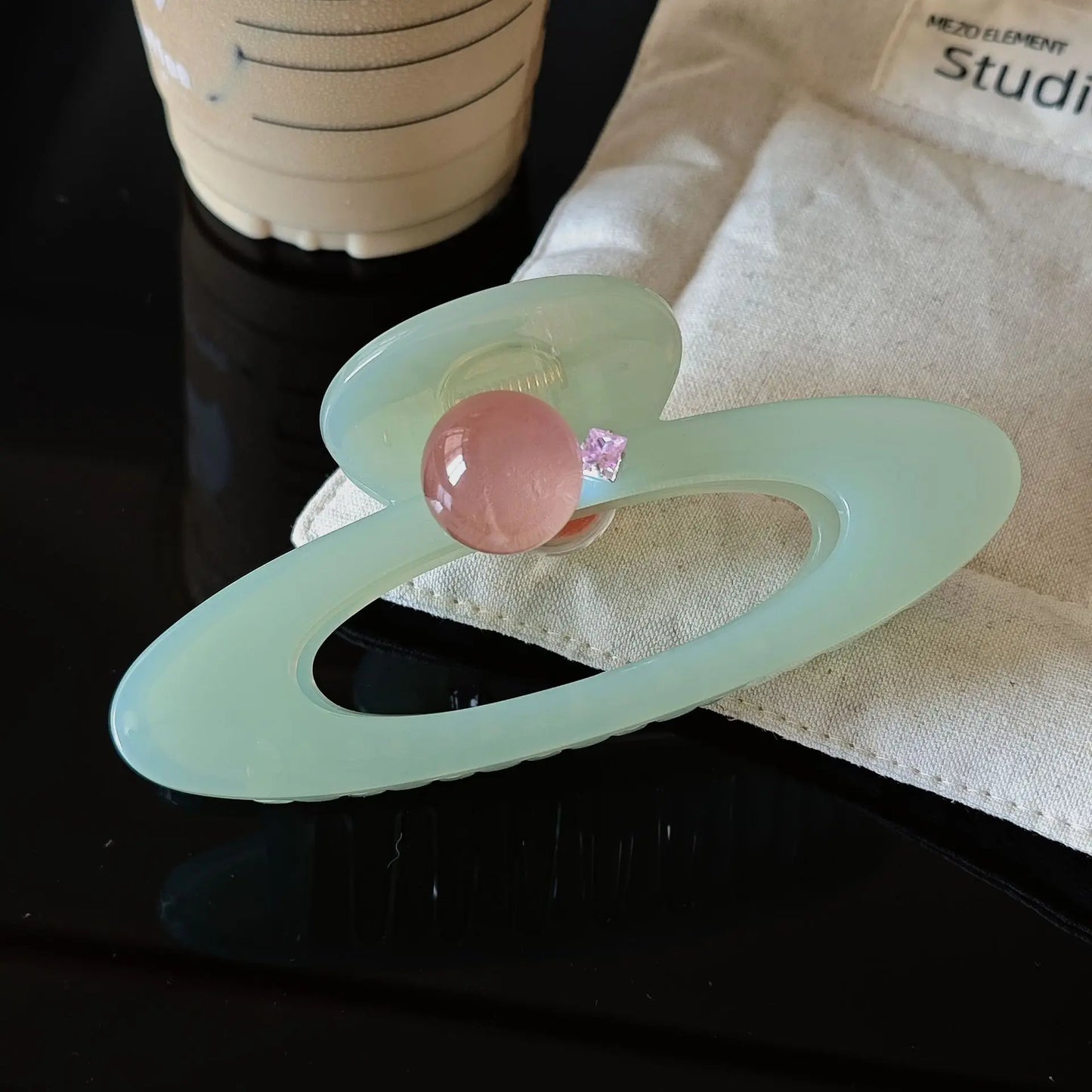 Mint Bead Acrylic Glossy Hair Claw Clip - Ice Cream Cake