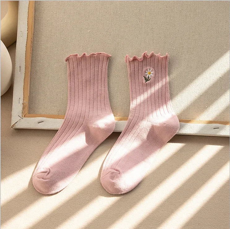 Women Socks Japanese Korean Style Cartoon Flower Rabbit Harajuku Cute Kawaii Mid Tube Breathable Casual Short Cotton Socks - Ice Cream Cake