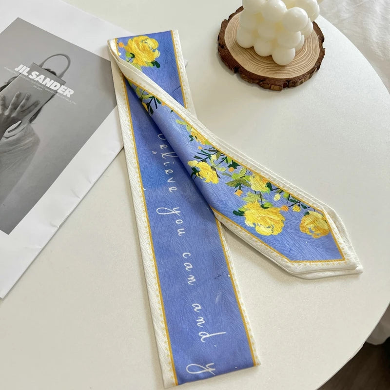 New Long Bag Scarf Women Hair Band Lady Accessories Print Skinny Scarves Headband Satin Ribbon Neck Tie Decorative Bag Scarves - Ice Cream Cake