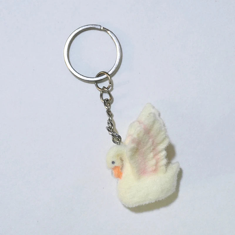 Flocked Swan Clip-On Charm Keychain