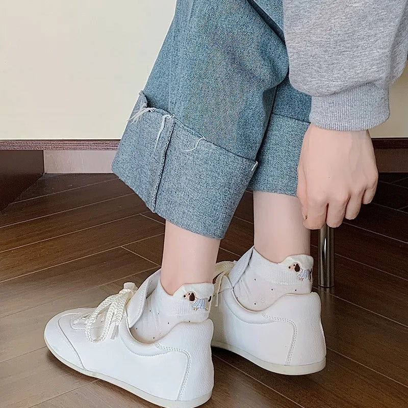 Spring Summer Thin Women Short Socks Polka Dots Cute Cartoon Sausage Dog Embroidery Boat Socks Pure Cotton Short Trendy Socks - Ice Cream Cake