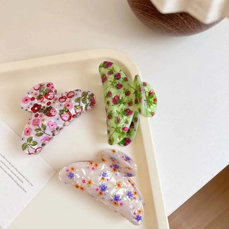Granny Style Floral Hair Claw Clips