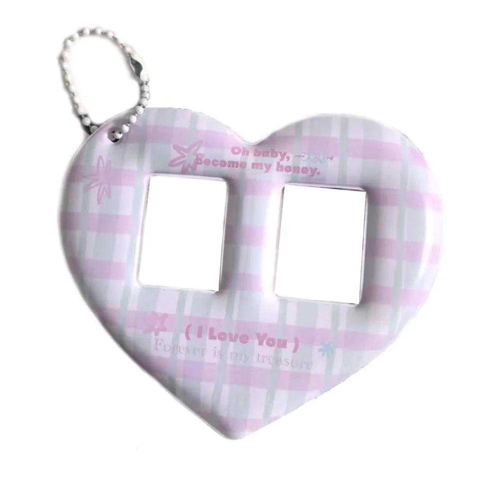 Creative Love Heart Photocard Holder 1 inch with Keychain Idol Photo Protective Cover Cute Colorful Card Holder for Girls - Ice Cream Cake